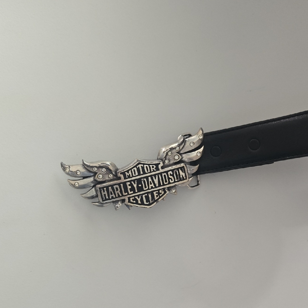 Harley-Davidson Black Belt with Silver Winged Buckle
